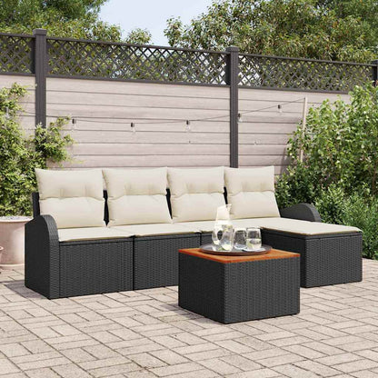 Set Divano da Giardino 6 pcs Nero e Crema polyrattan | homemem39