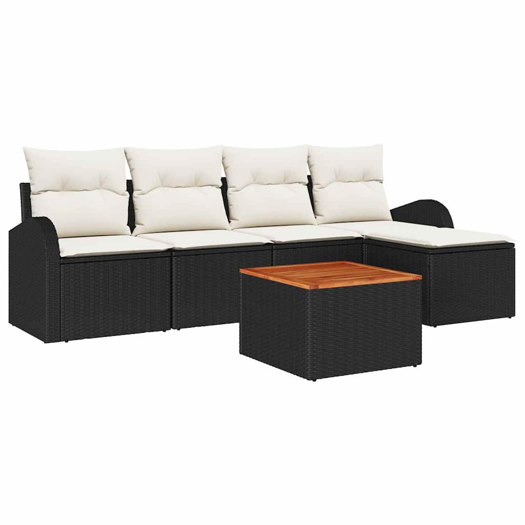 Set Divano da Giardino 6 pcs Nero e Crema polyrattan | homemem39