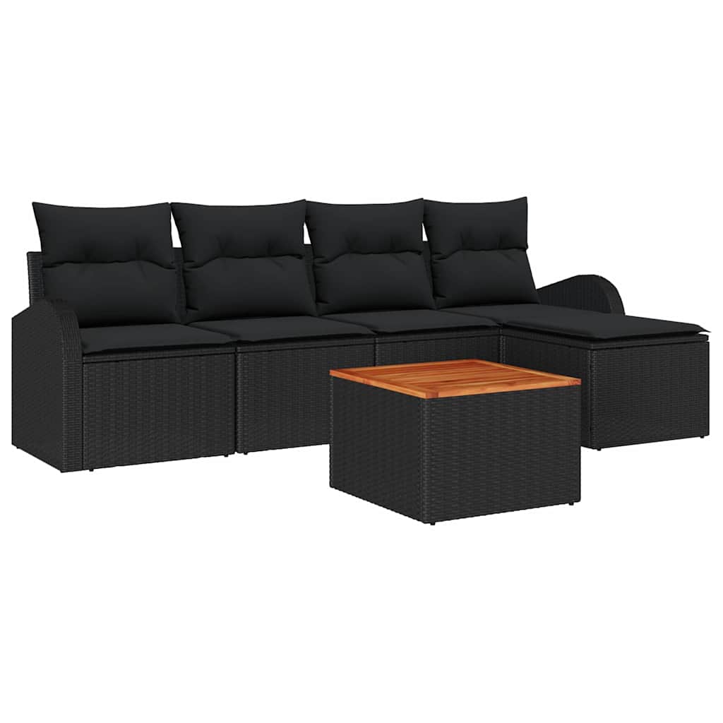 Set Divano da Giardino con archiviazione 6 pcs Nero polyrattan | homemem39