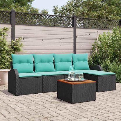 Set Divano da Giardino 6 pcs Nero e Turchese polyrattan | homemem39