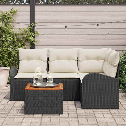 Set Divano da Giardino 5 pcs Nero e Crema polyrattan | homemem39