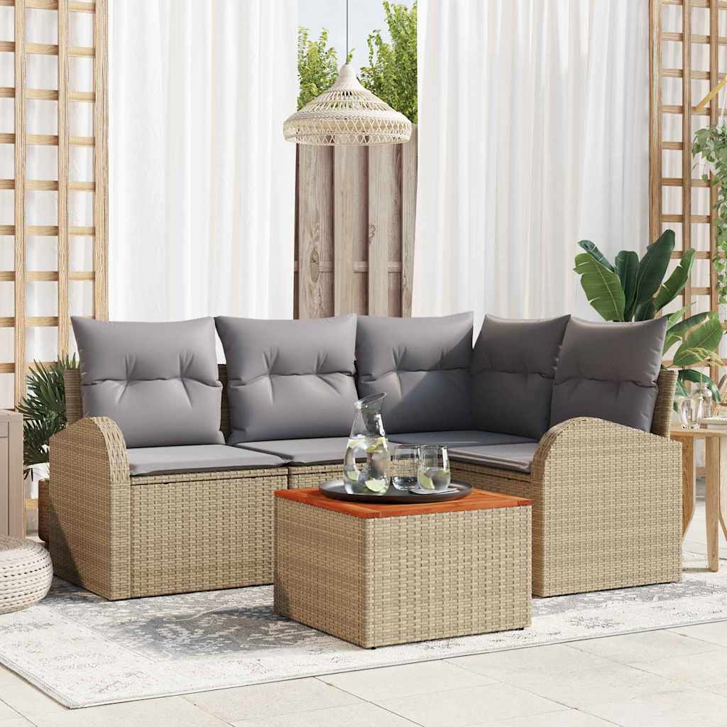 Set Divano da Giardino 5 pcs Beige e Grigio Chiaro polyrattan | homemem39