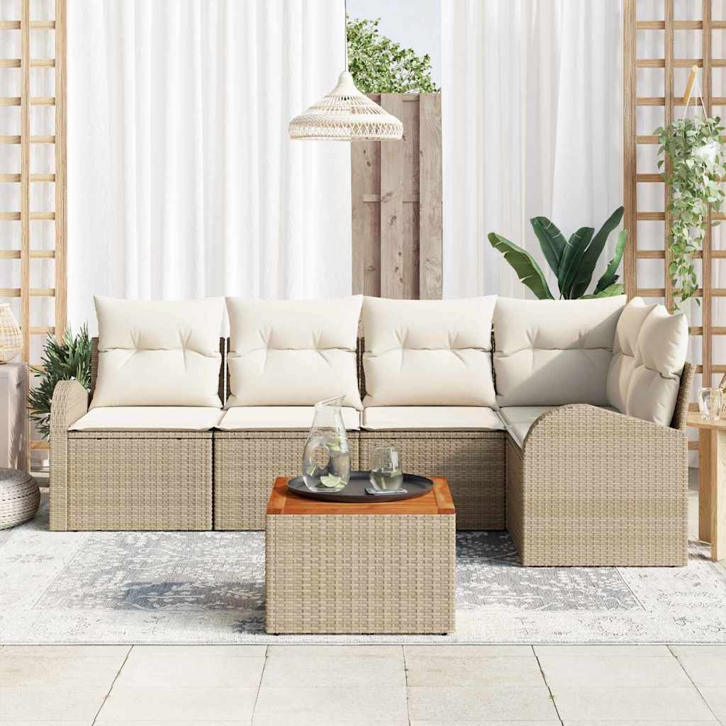 Set Divano da Giardino 6 pcs Beige e Crema polyrattan | homemem39