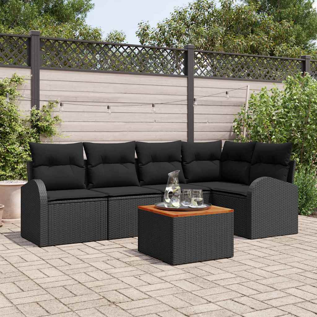 Set Divano da Giardino con archiviazione 6 pcs Nero polyrattan | homemem39