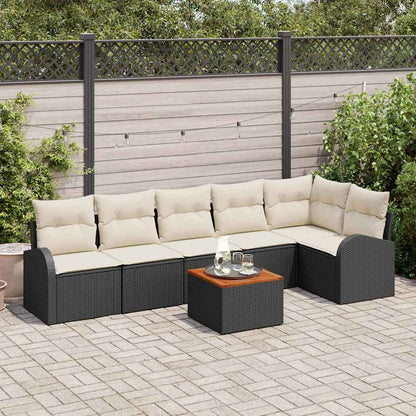 Set Divano da Giardino 7 pcs Nero e Crema polyrattan | homemem39
