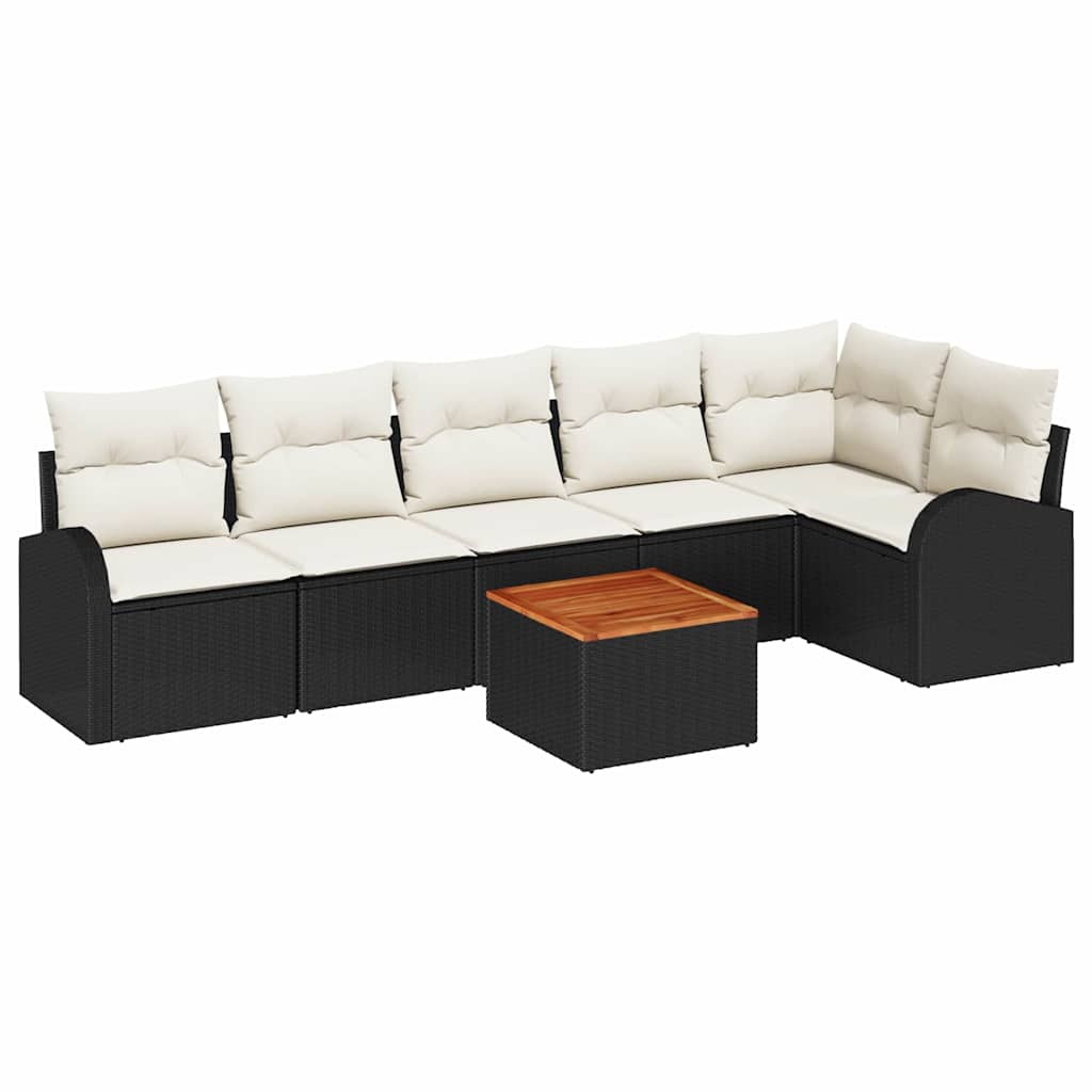 Set Divano da Giardino 7 pcs Nero e Crema polyrattan | homemem39