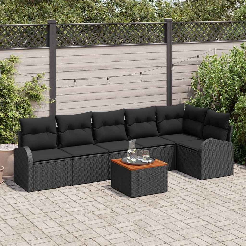 Set Divano da Giardino con archiviazione 7 pcs Nero polyrattan | homemem39