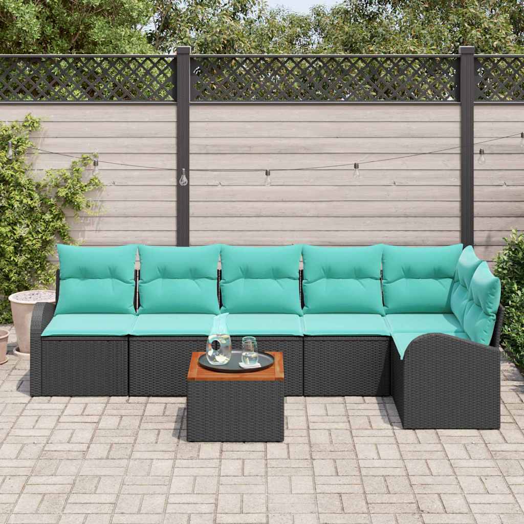 Set Divano da Giardino 7 pcs Nero e Turchese polyrattan | homemem39
