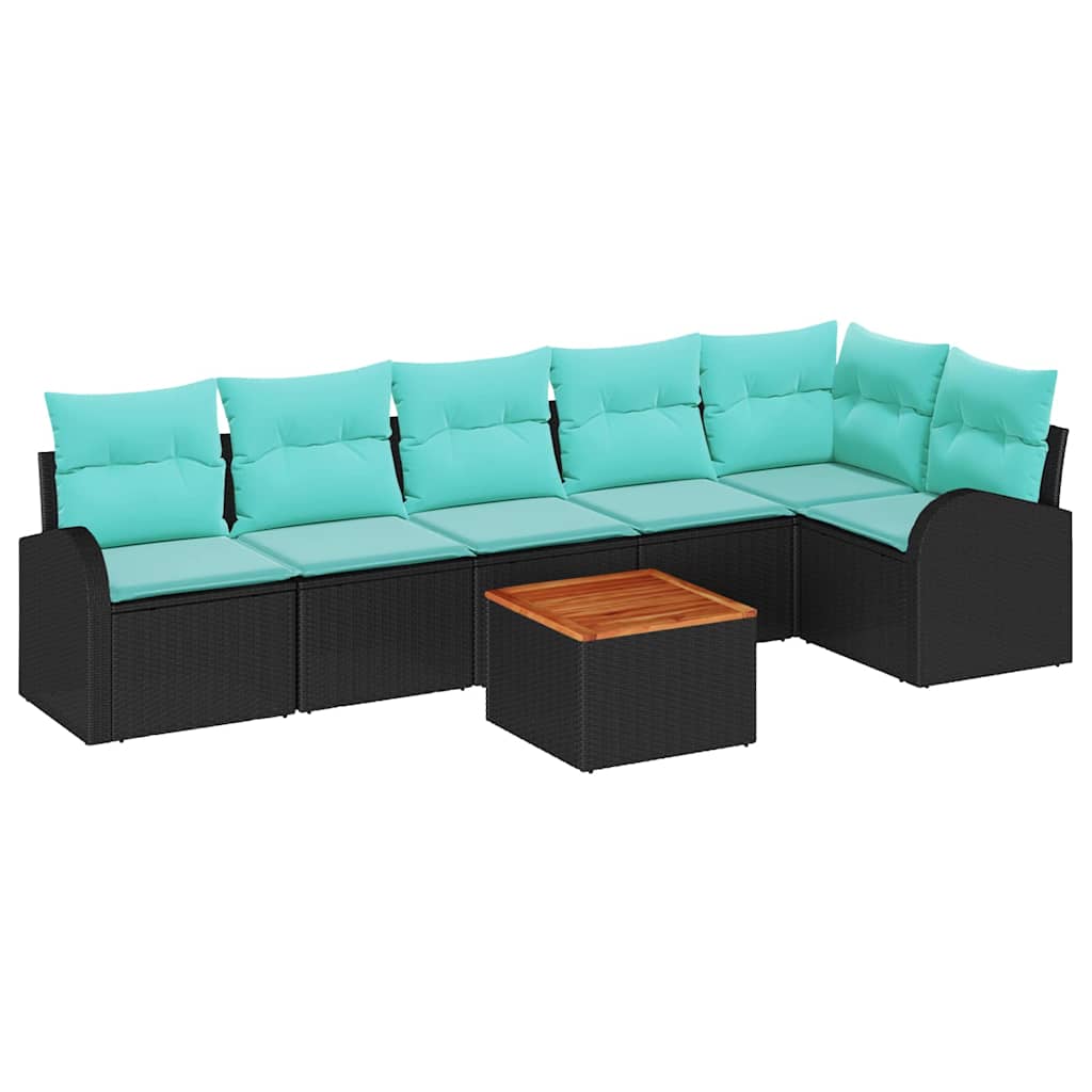 Set Divano da Giardino 7 pcs Nero e Turchese polyrattan | homemem39