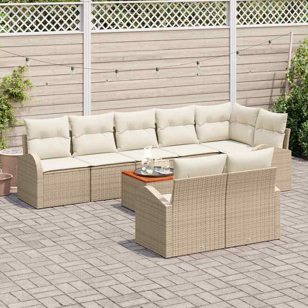 Set Divano da Giardino 9 pcs Beige e Crema polyrattan | homemem39