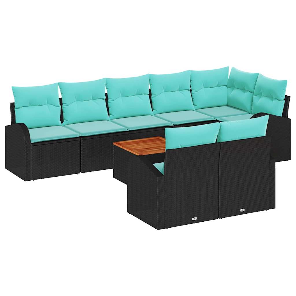 Set Divano da Giardino 9 pcs Nero e Turchese polyrattan | homemem39