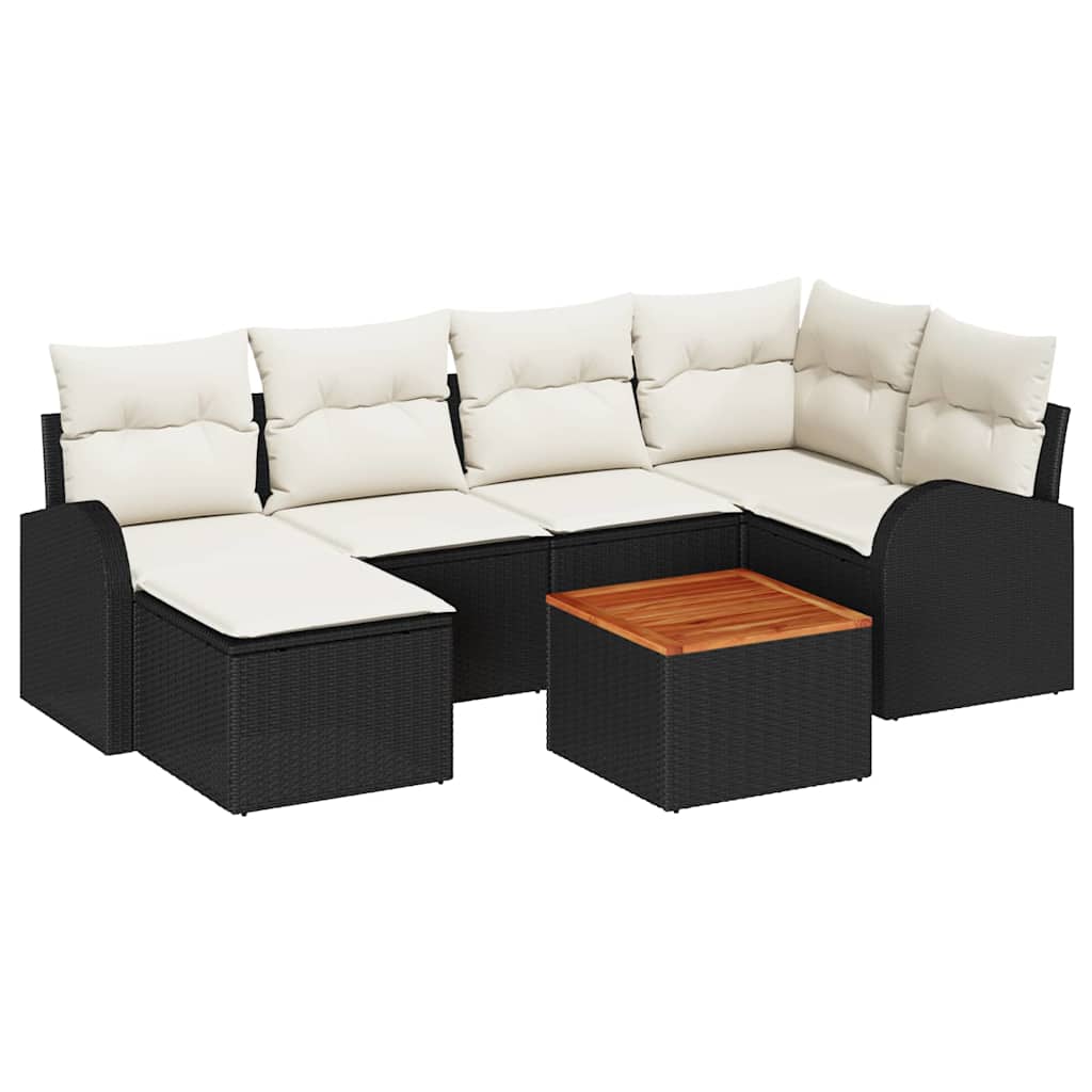 Set Divano da Giardino 7 pcs Nero e Crema polyrattan | homemem39