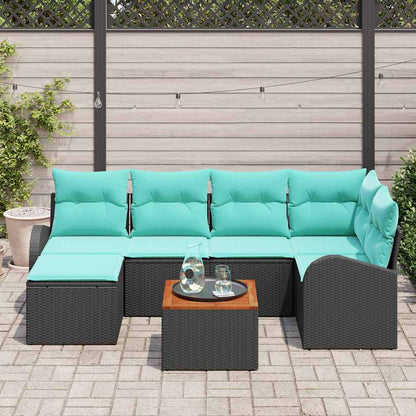 Set Divano da Giardino 7 pcs Nero e Turchese polyrattan | homemem39