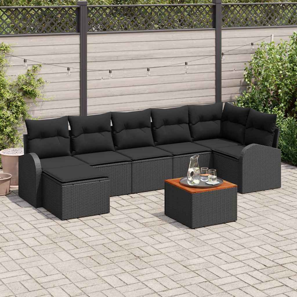 Set Divano da Giardino con archiviazione 8 pcs Nero polyrattan | homemem39