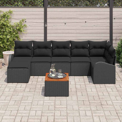 Set Divano da Giardino con archiviazione 8 pcs Nero polyrattan | homemem39