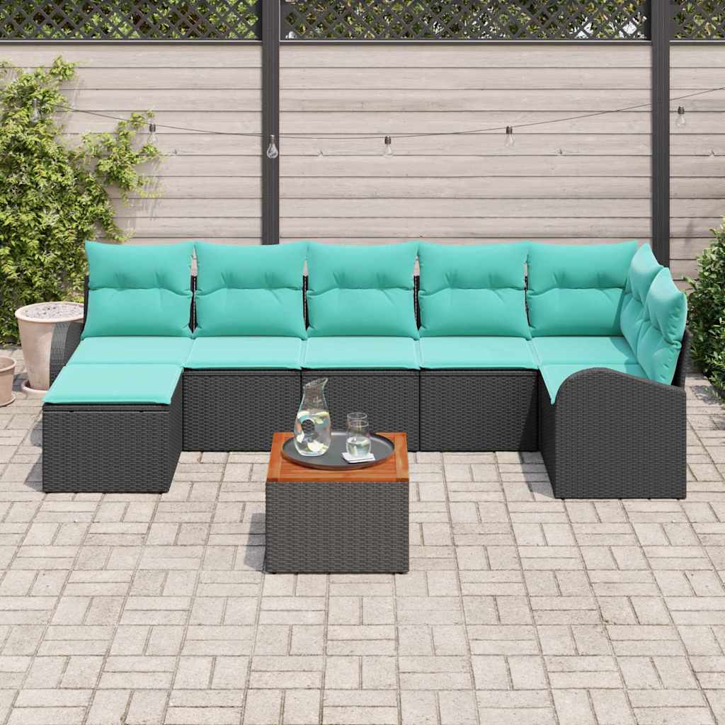 Set Divano da Giardino 8 pcs Nero e Turchese polyrattan | homemem39
