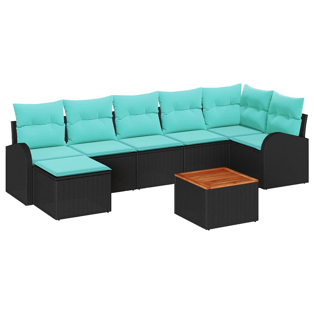 Set Divano da Giardino 8 pcs Nero e Turchese polyrattan | homemem39