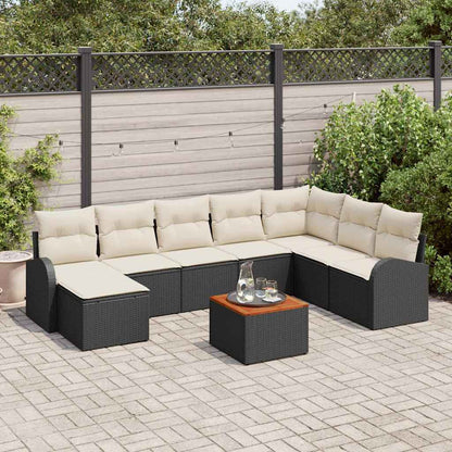 Set Divano da Giardino 9 pcs Nero e Crema polyrattan | homemem39