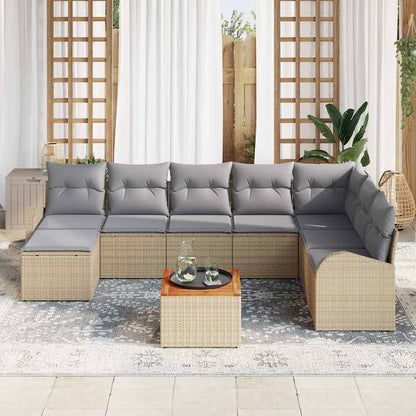 Set Divano da Giardino 9 pcs Beige e Grigio Chiaro polyrattan | homemem39