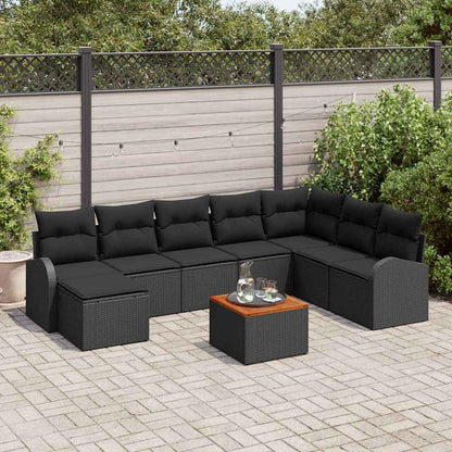 Set Divano da Giardino con archiviazione 9 pcs Nero polyrattan | homemem39