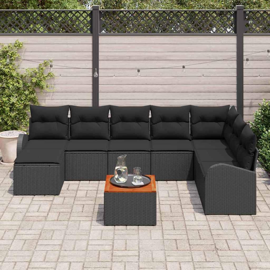 Set Divano da Giardino con archiviazione 9 pcs Nero polyrattan | homemem39