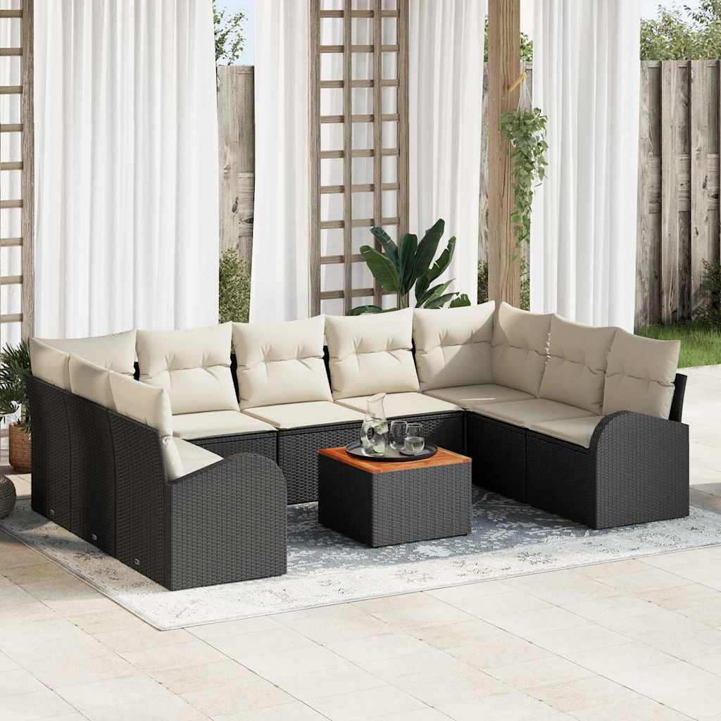 Set Divano da Giardino 10 pcs Nero e Crema polyrattan | homemem39