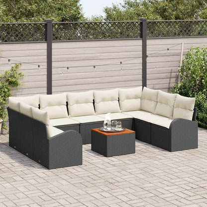 Set Divano da Giardino 10 pcs Nero e Crema polyrattan | homemem39