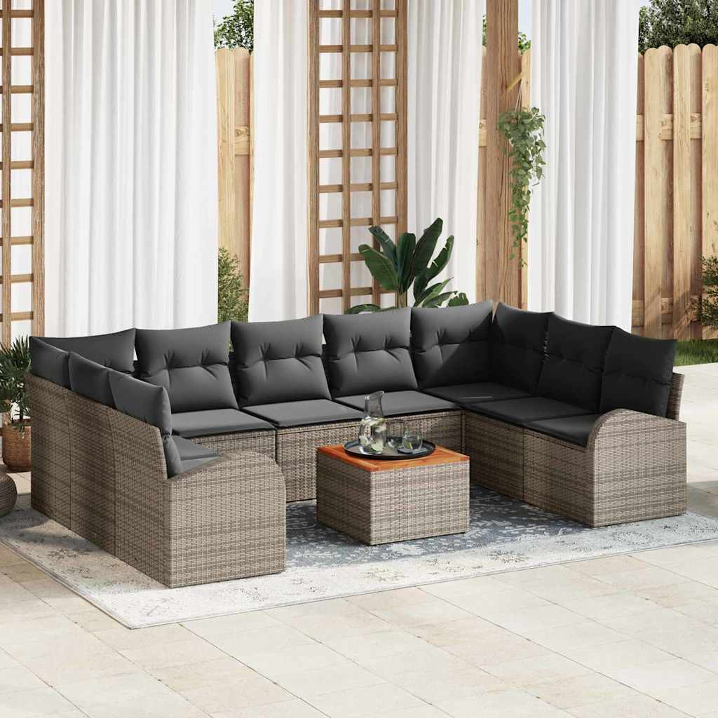 Set Divano da Giardino 10 pcs Grigio polyrattan | homemem39