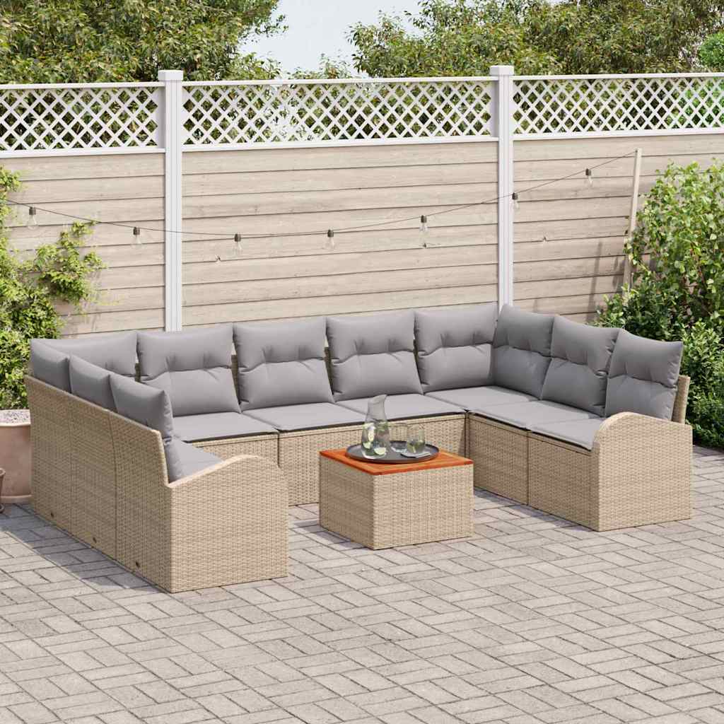 Set Divano da Giardino 10 pcs Beige e Grigio Chiaro polyrattan | homemem39