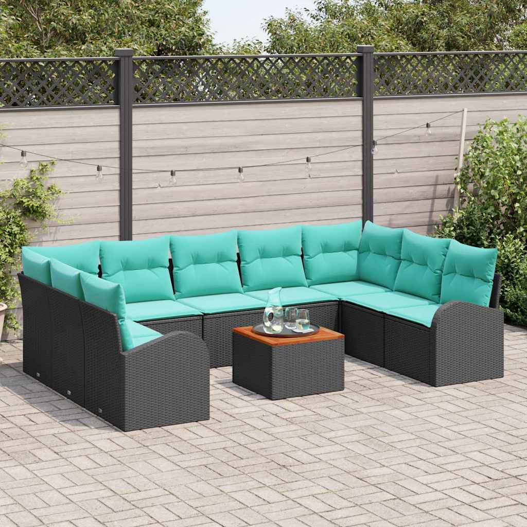 Set Divano da Giardino 10 pcs Nero e Turchese polyrattan | homemem39
