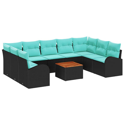 Set Divano da Giardino 10 pcs Nero e Turchese polyrattan | homemem39