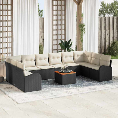 Set Divano da Giardino 11 pcs Nero e Crema polyrattan | homemem39