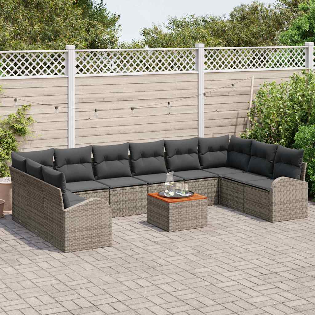 Set Divano da Giardino 11 pcs Grigio polyrattan | homemem39