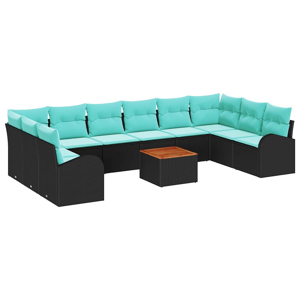 Set Divano da Giardino 11 pcs Nero e Turchese polyrattan | homemem39