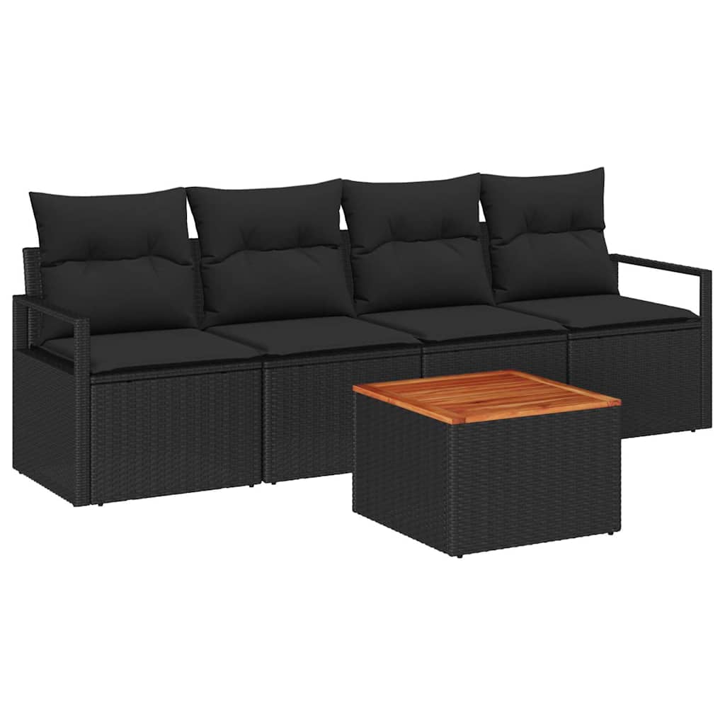 Set Divano da Giardino con archiviazione 5 pcs Nero polyrattan | homemem39