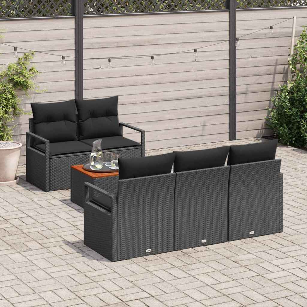 Set Divano da Giardino con archiviazione 6 pcs Nero polyrattan | homemem39