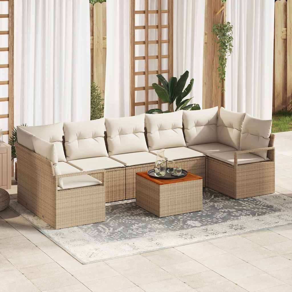Set Divano da Giardino 8 pcs Beige e bianco