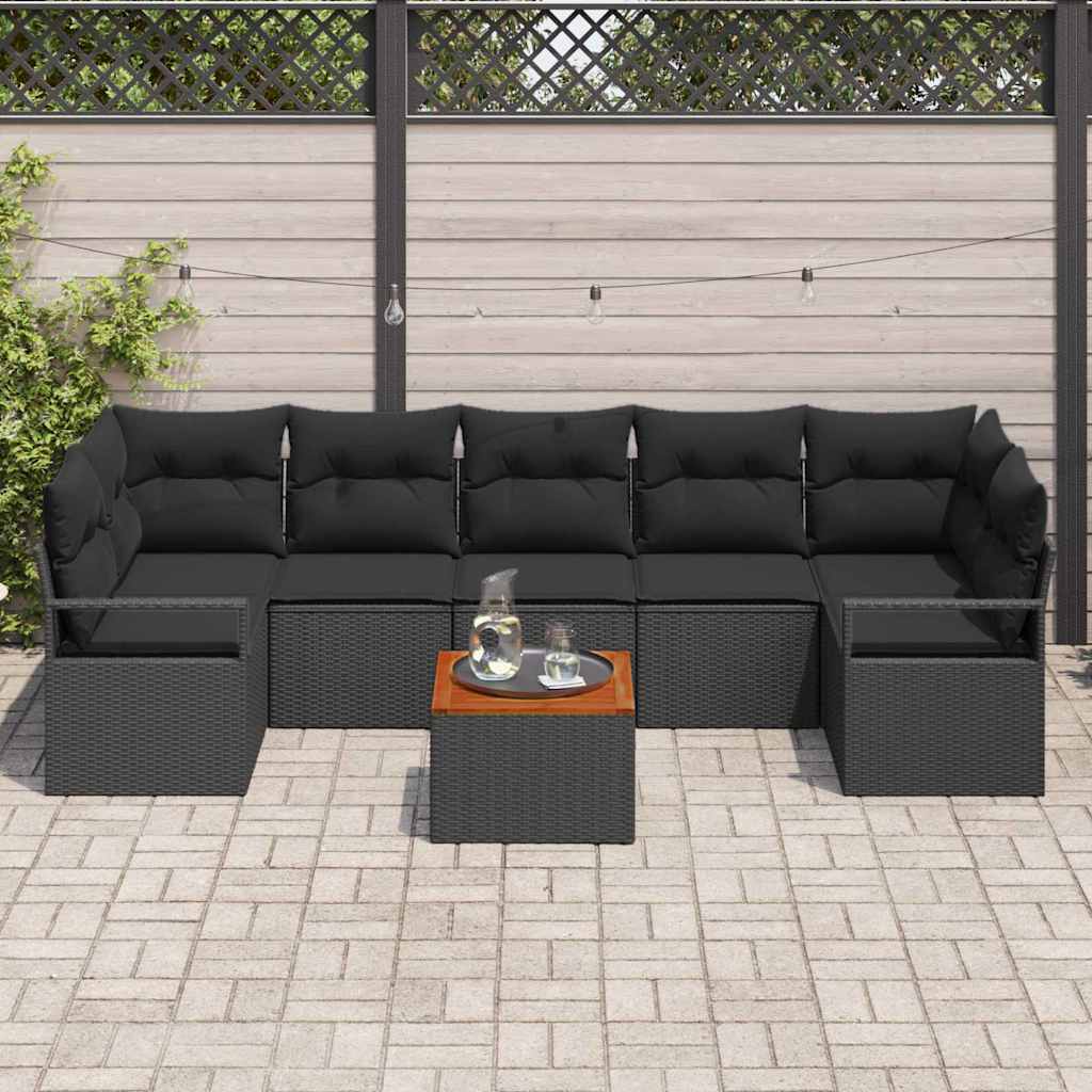 Set Divano da Giardino con archiviazione 8 pcs Nero polyrattan | homemem39