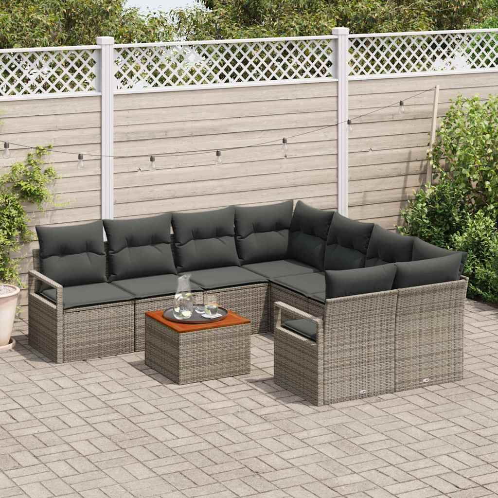 Set Divano da Giardino 9 pcs Grigio polyrattan
