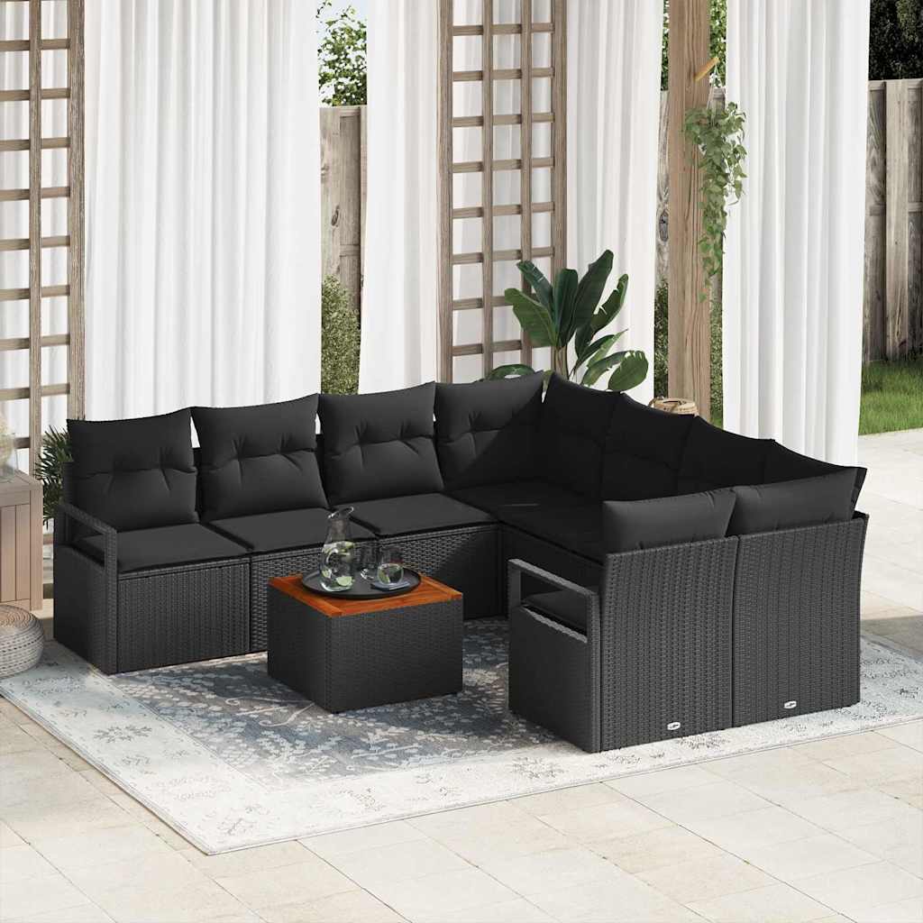 Set Divano da Giardino con archiviazione 9 pcs Nero polyrattan | homemem39