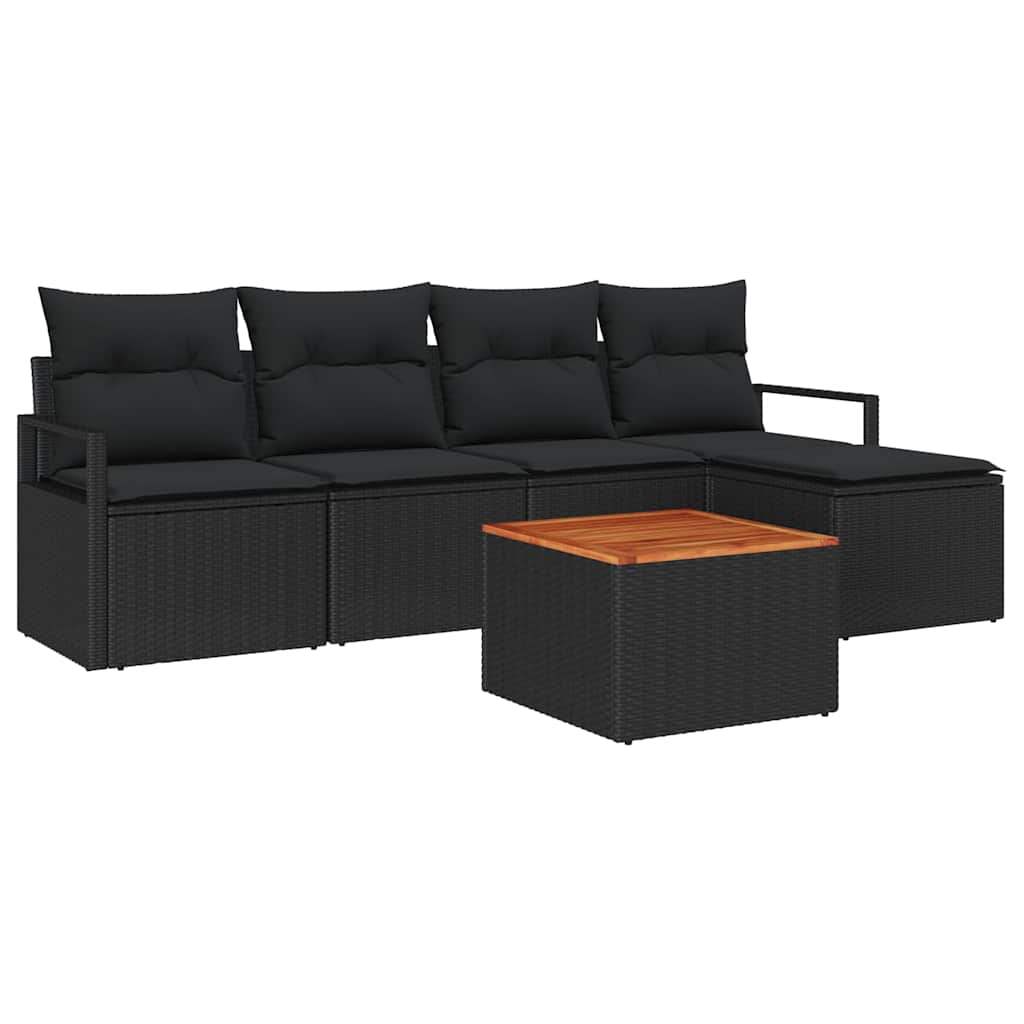 Set Divano da Giardino con archiviazione 6 pcs Nero polyrattan | homemem39