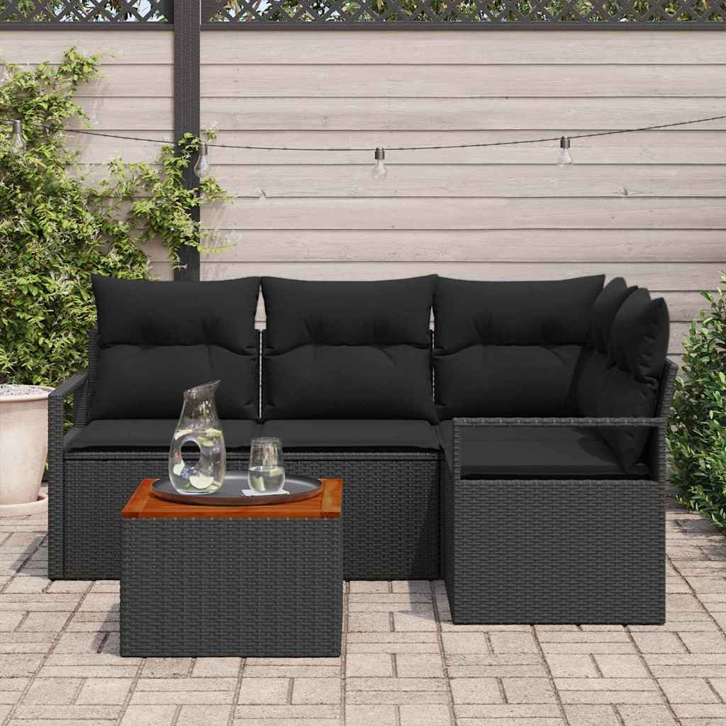 Set Divano da Giardino con archiviazione 5 pcs Nero polyrattan | homemem39