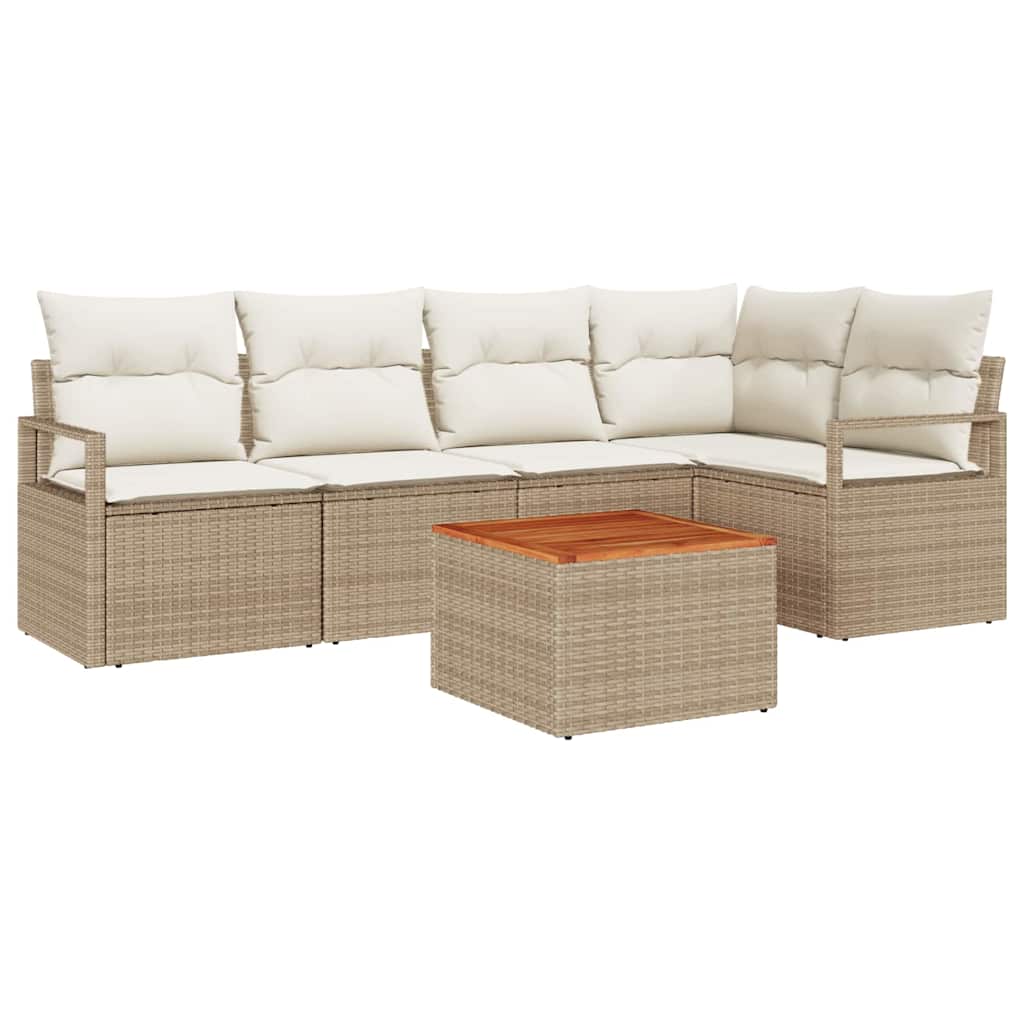 Set Divano da Giardino 6 pcs Beige e Crema polyrattan | homemem39