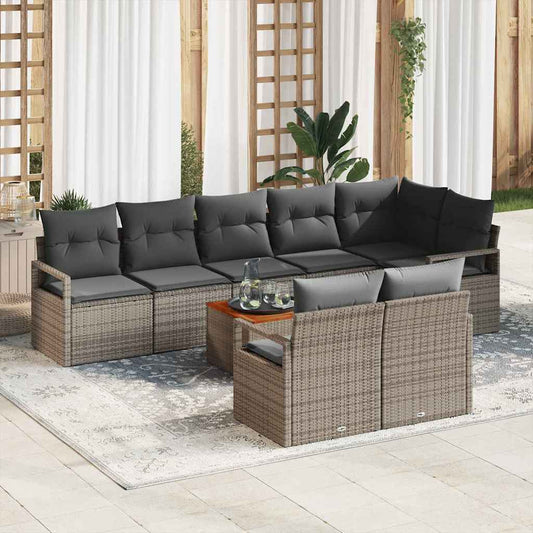 Set Divano da Giardino 9 pcs Grigio polyrattan