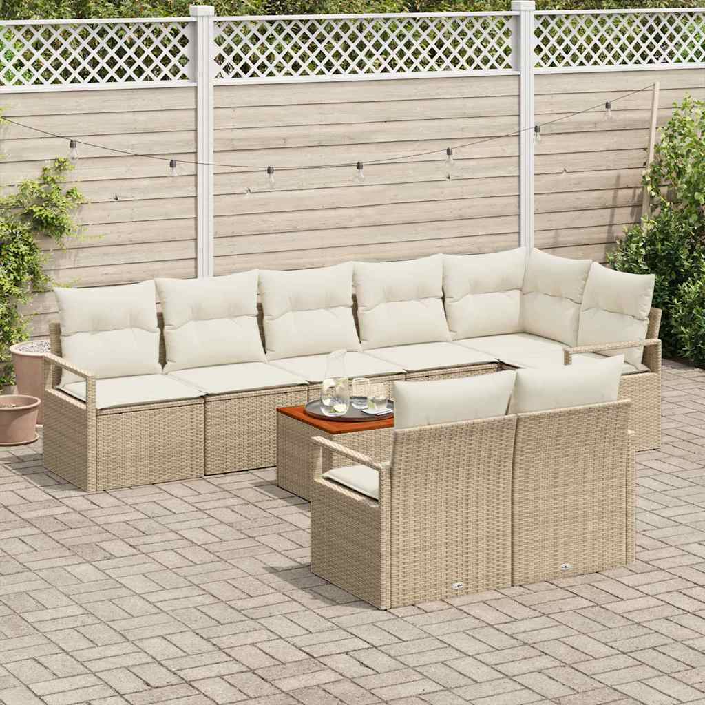 Set Divano da Giardino 9 pcs Beige e Crema polyrattan | homemem39
