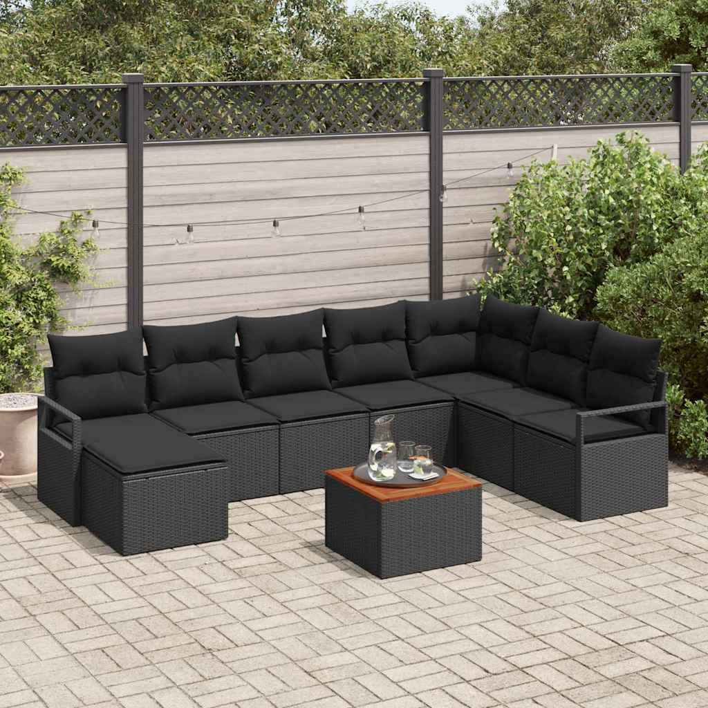 Set Divano da Giardino con archiviazione 9 pcs Nero polyrattan | homemem39