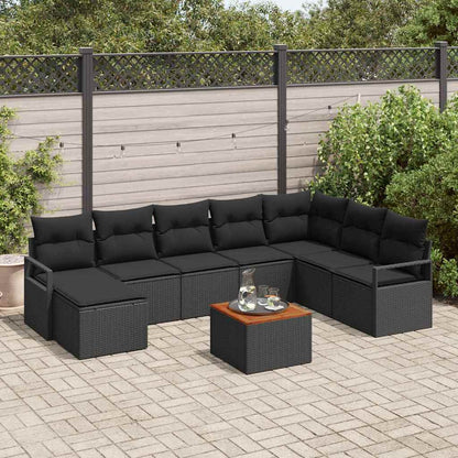 Set Divano da Giardino con archiviazione 9 pcs Nero polyrattan | homemem39