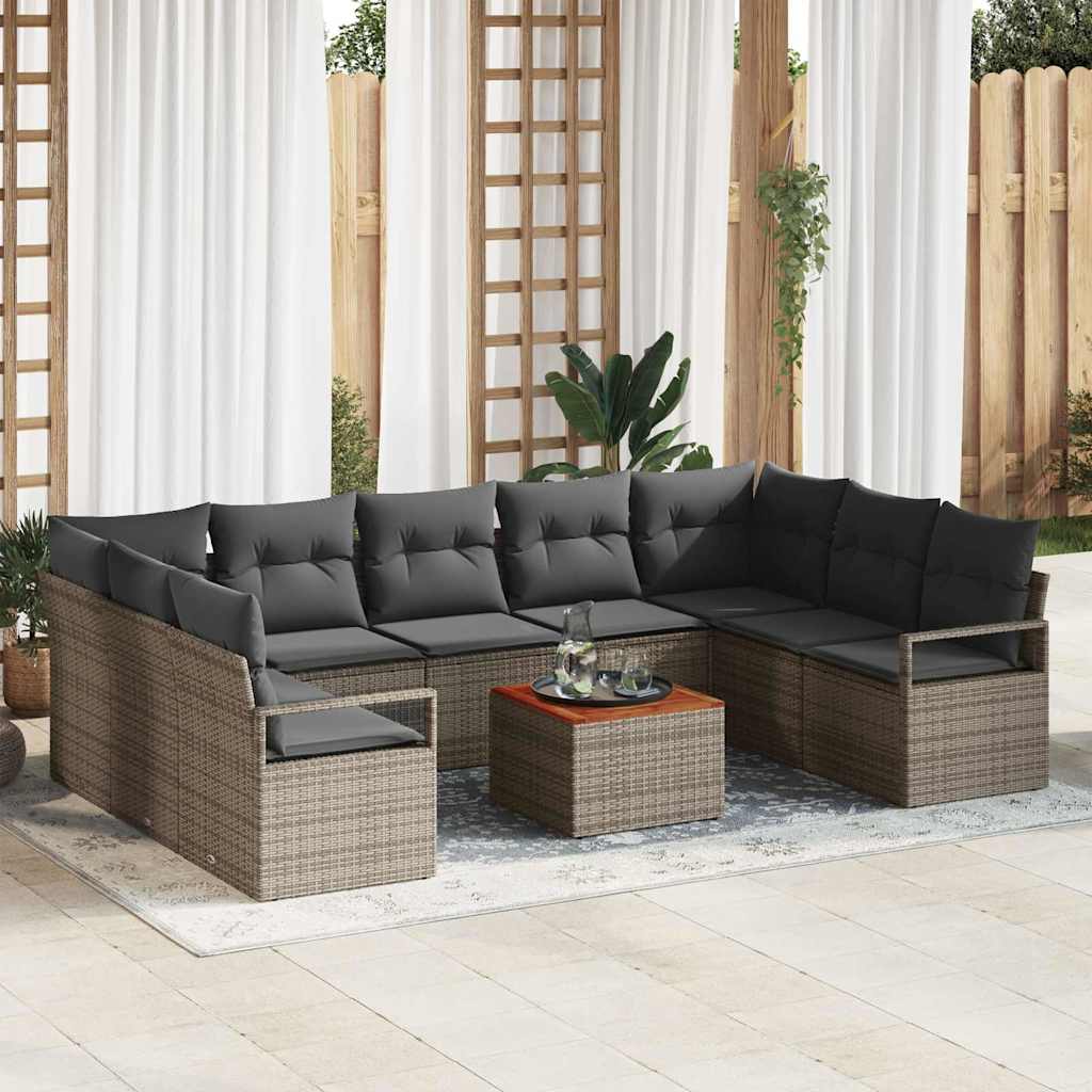 Set Divano da Giardino 10 pcs Grigio polyrattan | homemem39