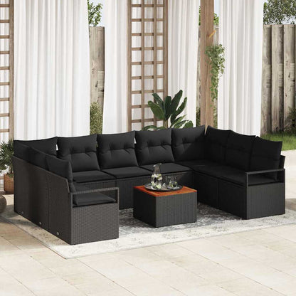 Set Divano da Giardino con archiviazione 10 pcs Nero polyrattan | homemem39