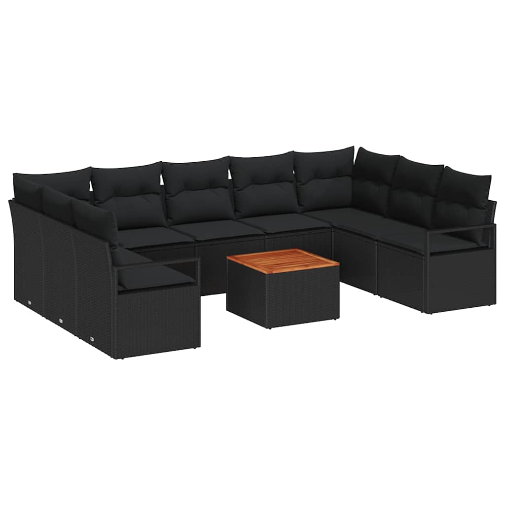 Set Divano da Giardino con archiviazione 10 pcs Nero polyrattan | homemem39